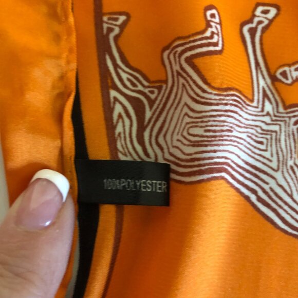 Vintage Style Square Scarf Orange Black Zigzag Horse Patterned Polyester 27x27in - Picture 5 of 5